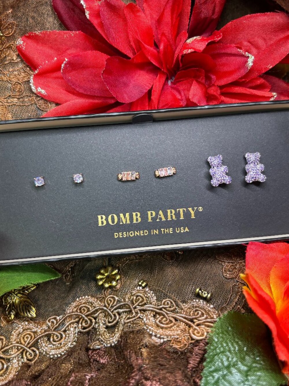 Bomb Party “Candy Glam Moment” 3 Pair Shiny Studs  RBP6616 MSRP $96